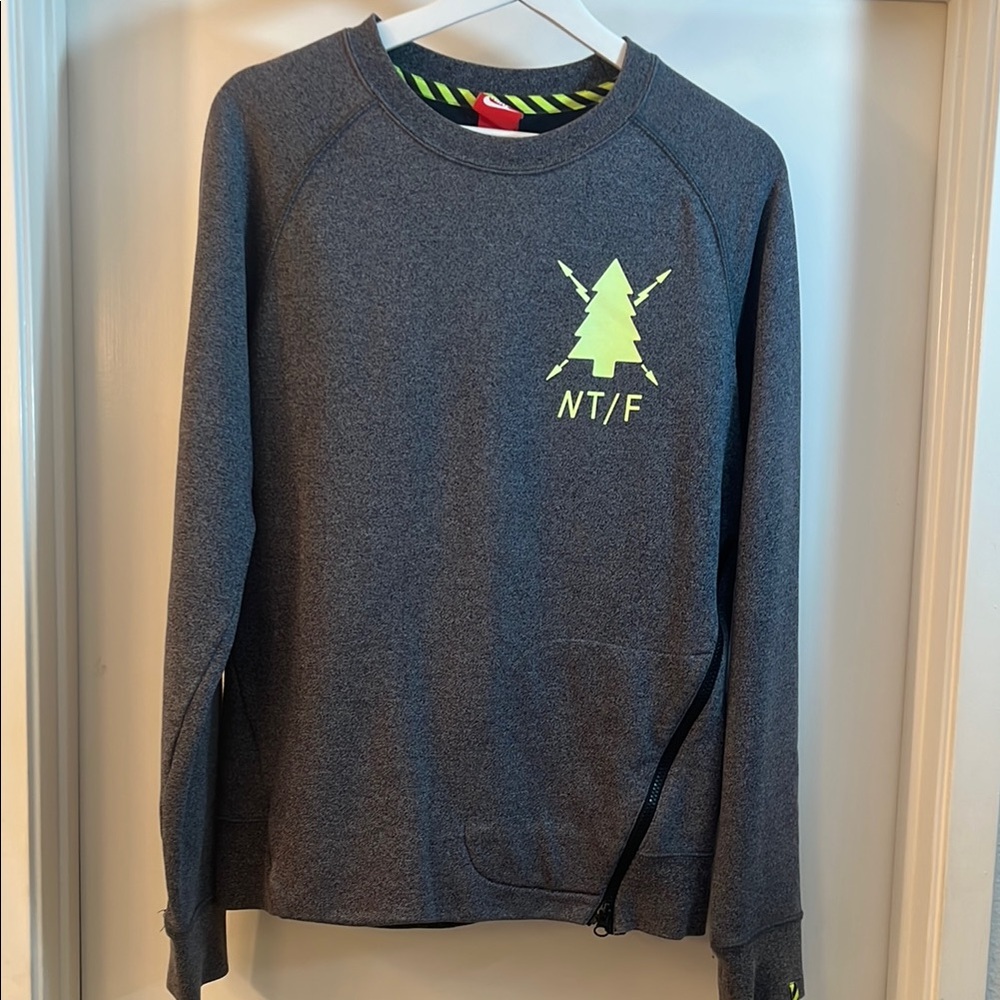 Nike Gray and Yellow Crewneck Sweater with Sporty Raglan Sleeves